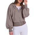 thumbnail image 2 of Female Zip Up Hoodies Cropped Sweatshirts Casual Comfy Cute Zip Jackets Fashion Trendy Fall Outfits Light Brown L, 2 of 10