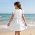 thumbnail image 4 of Grblisyd Girls Dresses Size 10-12 Summer Solid Color Cotton Linen Sundress Casual Party Wedding Ruffle Sleeve Crew Neck Knee Length A Line Dress, 4 of 6