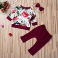 thumbnail image 3 of Toddler Baby Girl 3Pcs Clothes Floral Long Sleeve T-shirt Top Ruffle Long Pants Headband Fall Outfit Set, 3 of 8