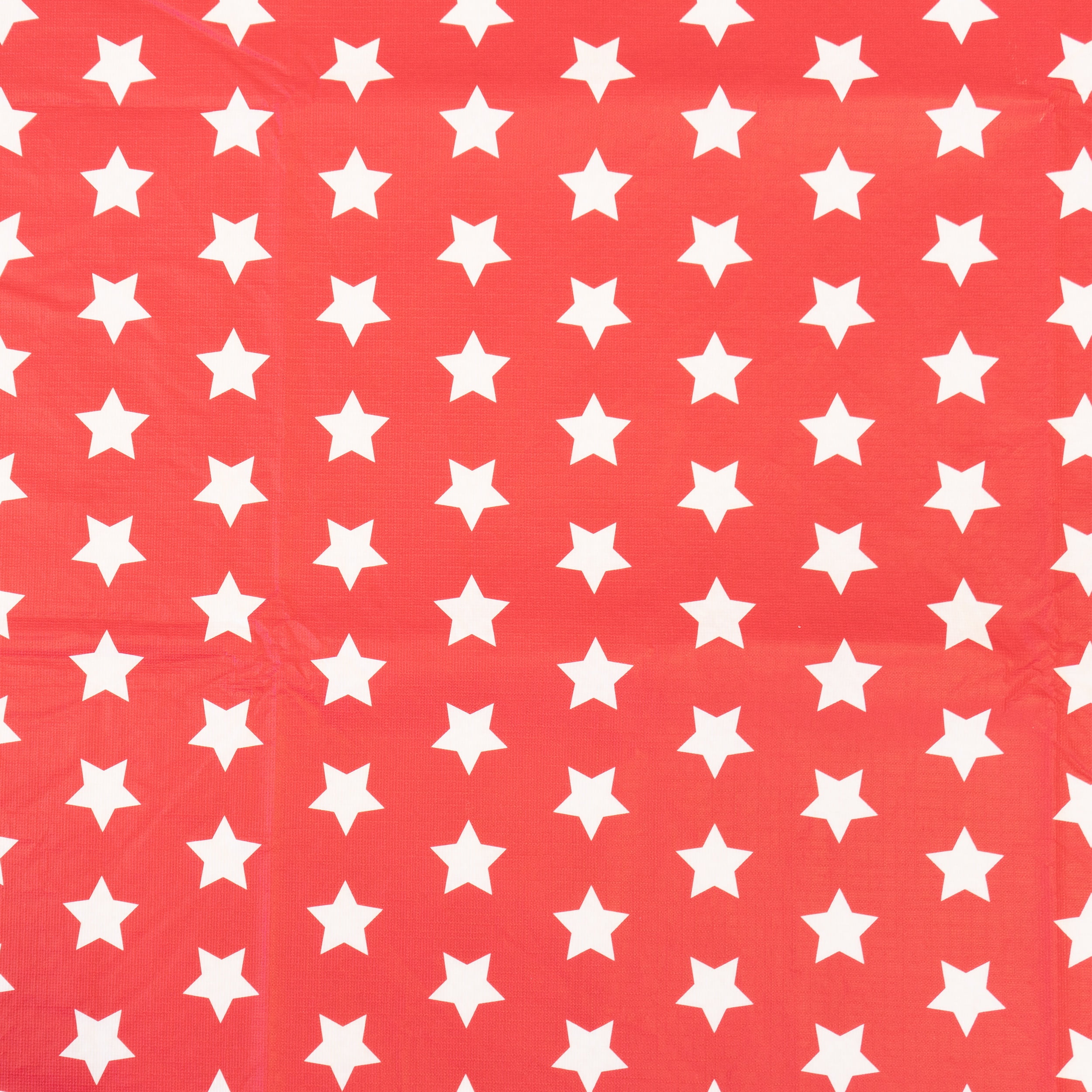 Waverly Inspirations Rectangular Elastic Fitted Table Cover Waterproof Vinyl Tablecloth With Flannel Backing, 6Ft Table, 72" x 30", White Stars With Red Base, 1 PK