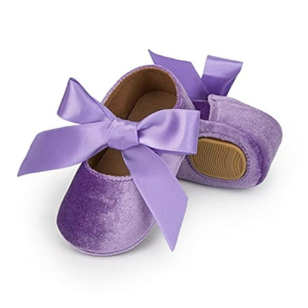 

KIDSUN Infant Baby Girls Mary Jane Shoes Soft Sole Ballet Slippers Bow Princess Newborn Dress Wedding Flat Shoes (3-6 Months Infant A-Purple(Velvet) 3_Months)