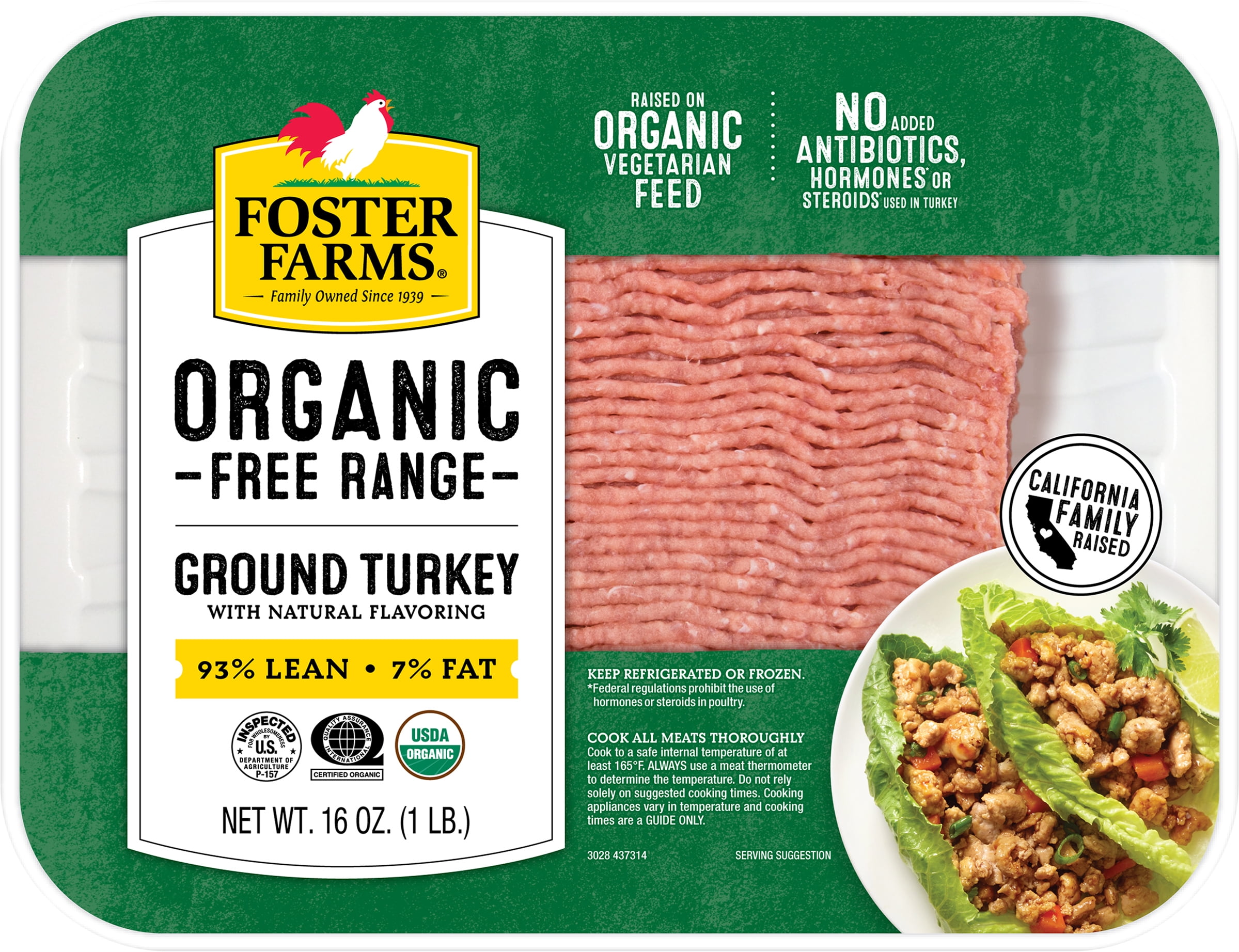 Foster Farms Free Range Organic Ground Turkey, 93/7, 1 lb