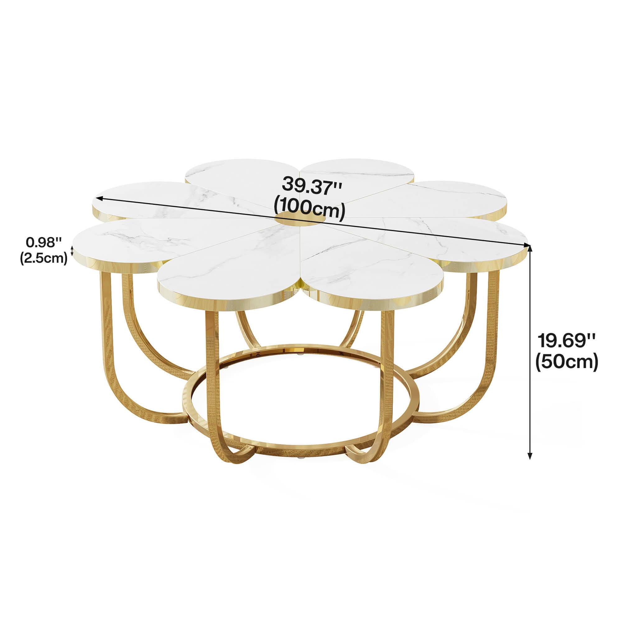 MAYEETY Flower Shaped Coffee Table Faux Marble Top Modern Living Room Table