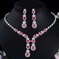 thumbnail image 2 of Elegant Red CZ Long Leaf Drop Earrings Necklace Jewellery Set for Women Party, 2 of 9