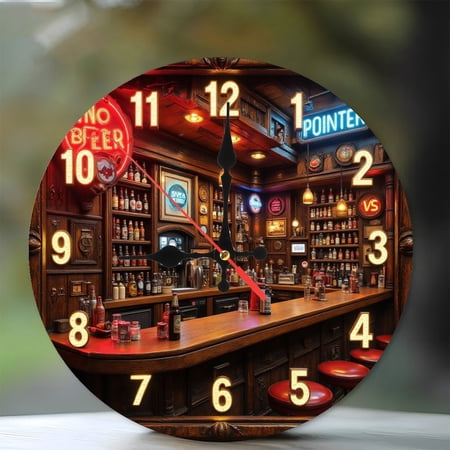 Vintage Bar Clock Wall Decor Home Pub Decor 10-Inch Silent Wooden Wall Clock, Battery Operated (AA Batteries Not Included), Artistic Home Decor