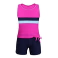 thumbnail image 3 of RUNQHUI Big Girls' Summer Two-Pieces Tankini Swimwear Rack Back Top with Boyshort Sets Rose 6, 3 of 5