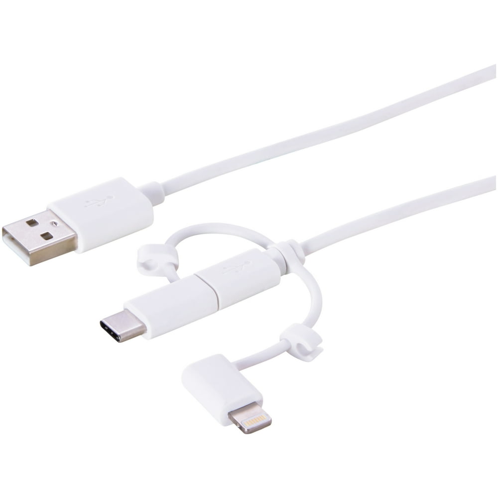 onn. 3in1 MultiTip USB Charging Cable, TypeC, MicroUSB, Lightning
