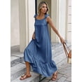 thumbnail image 3 of Dusty Blue Womens Sleeveless Ruffle Hem Maxi Dress With Open Back And Tie Detail, 3 of 7