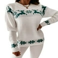 thumbnail image 1 of Femmes Laid Col Roulé Pulls à Manches Longues Wapiti Snowflake Impression Tricot en Vrac Tops, 1 of 7
