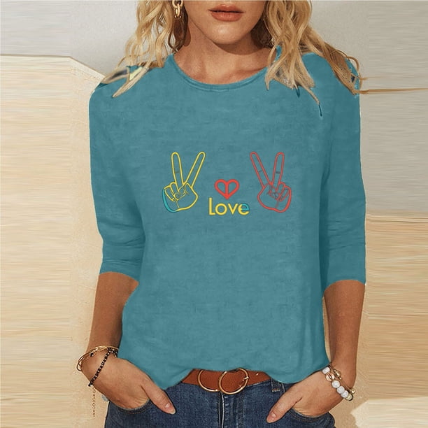 Xuyuer 3/4 Sleeve Shirts for Women Loose Fit Crewneck Dressy Casual Tops Lightweight Solid Color Comfy Cute T Shirts Basics Tees Casual Fashion Spring Summer T Shirts Business Work Tee Top