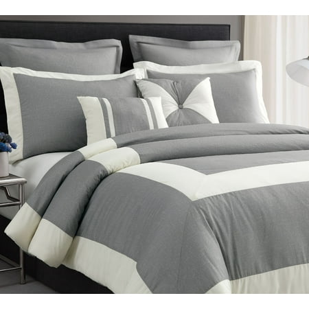 Cozy Beddings 4pc Chaz Comforter Set Light Grey Full Size Ivory