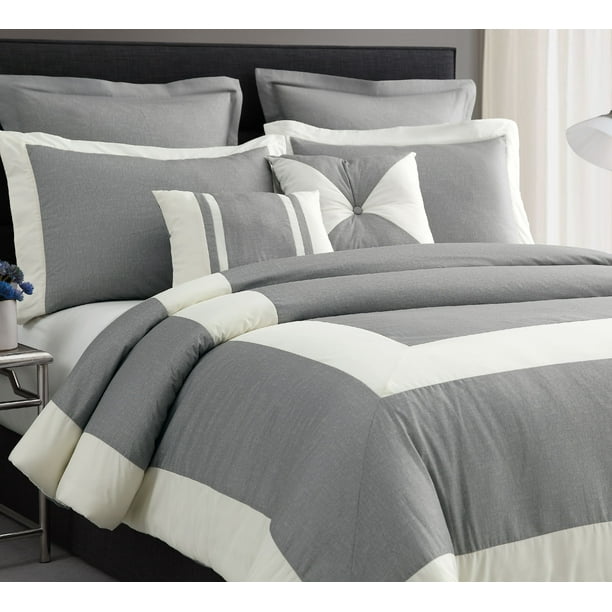 Cozy Beddings 4pc Chaz Comforter Set Light Grey, Full Size ...