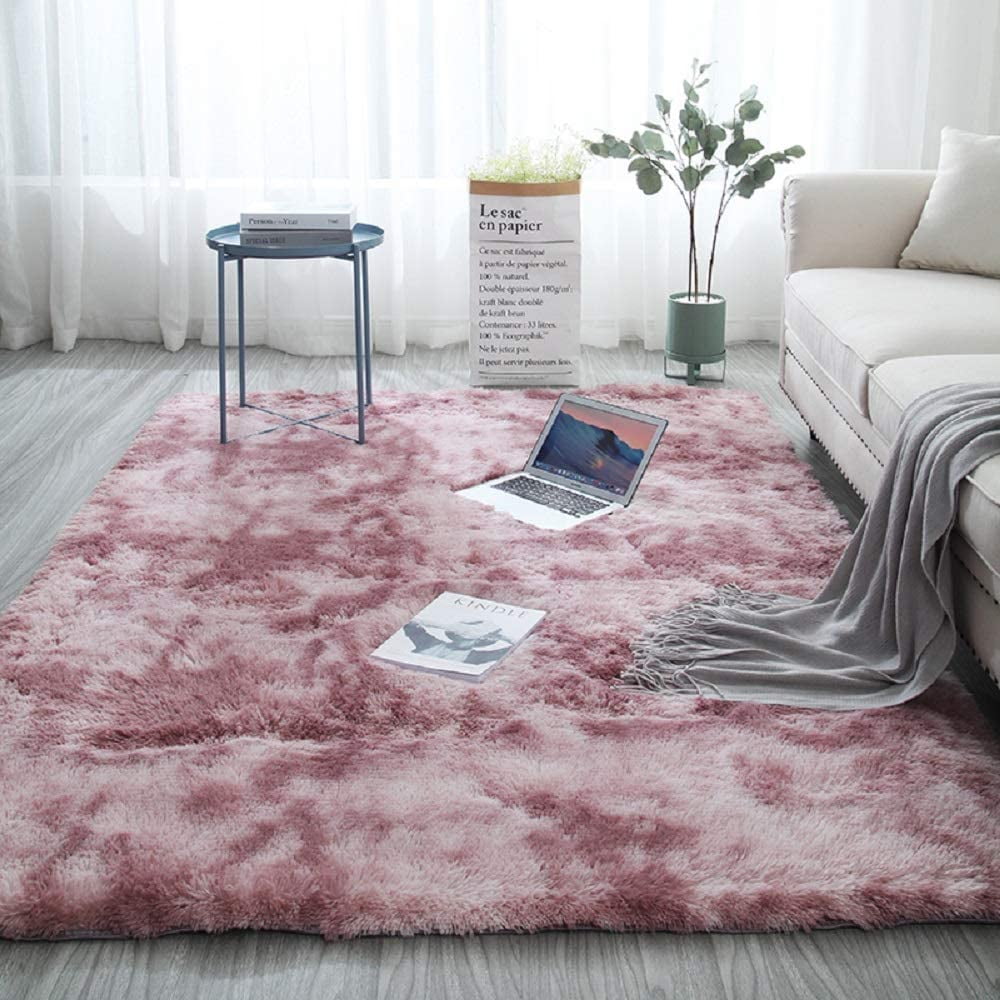 Modern Pink Blush Cosy Shaggy Rugs Soft Thick Furry Polyester Living Room Rug 