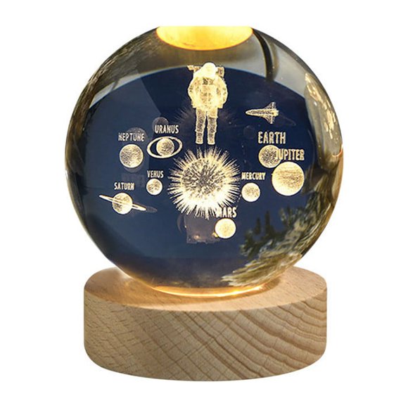 Veilleuse Led Boule de Cristal 3D, Boule de Cristal Série Cosmique Veilleuse Veilleuses de Noël