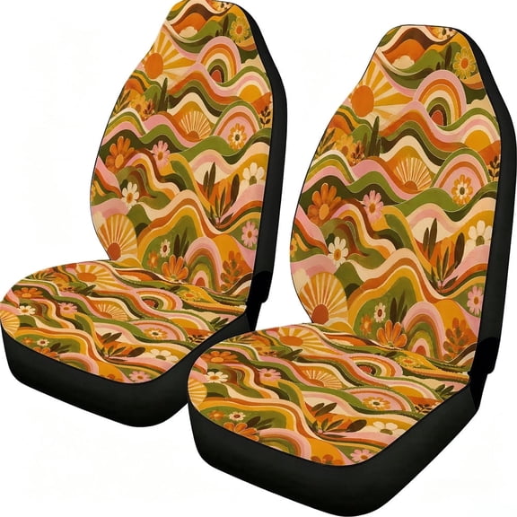 Odenmar Retro Desert Floral Car Seat Covers, 2-Piece Front Protectors, Made from Lightweight Mesh Fabric, Universal Fit for Trucks Vans Suvs