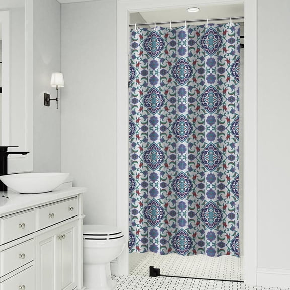 Blue Floral Ornament Pattern Shower Curtain 36"x72" ,Bathroom Decorative Shower Curtains Set with 12 Hooks,Modern Waterproof Washable Shower Curtain