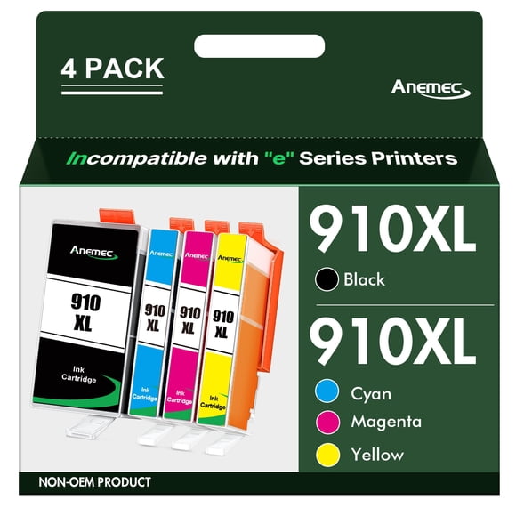 Cartuchos de tinta Anemec 910XL de repuesto para HP 910 XL, paquete de 4