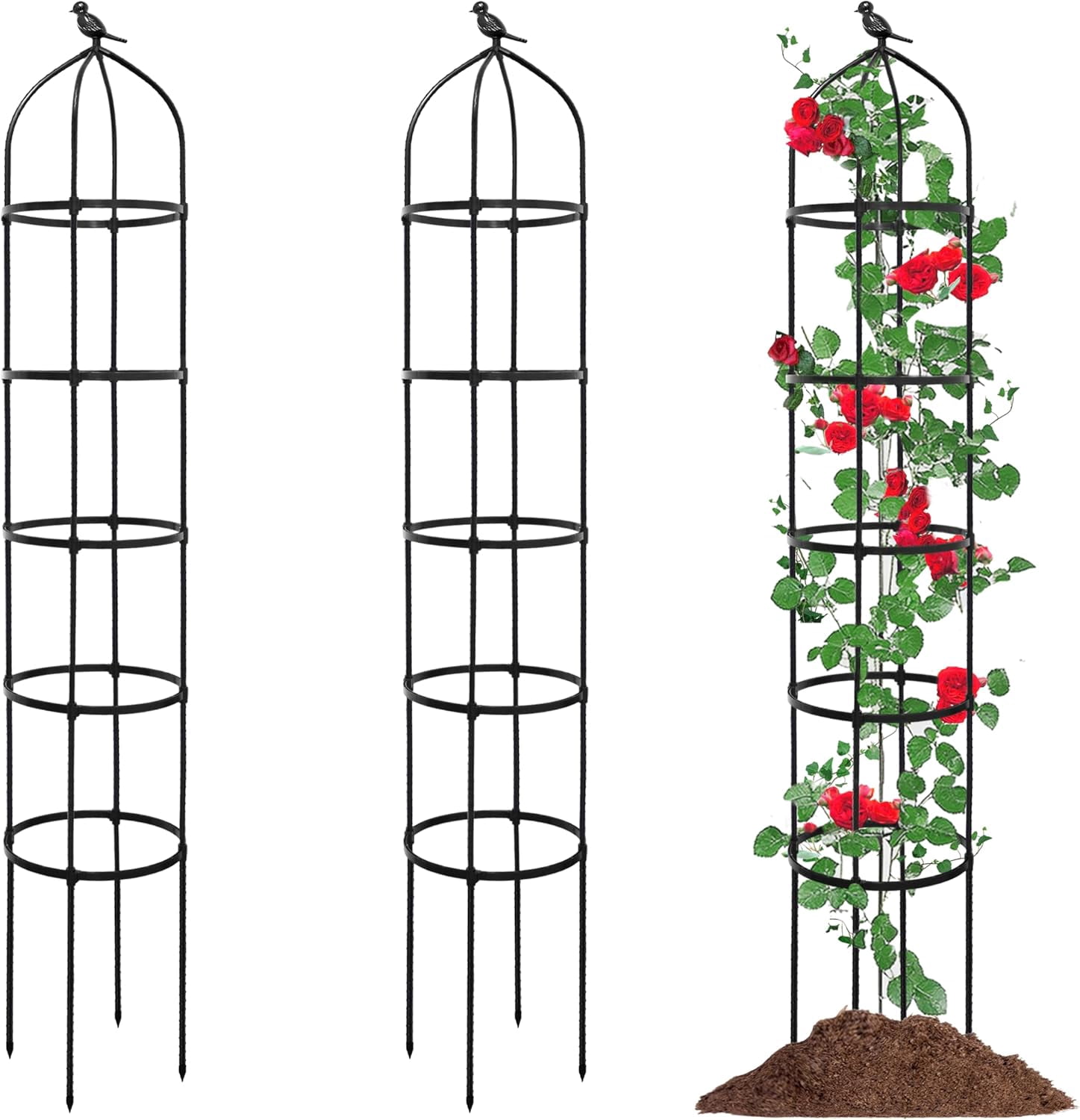 77-Inch Garden Trellis for Climbing Plants,Heavy-Duty Metal Obelisk with Mushroom Top,Stable Support for Potted Clematis,Tomato,Cucumber,Rose,Pea & Vine