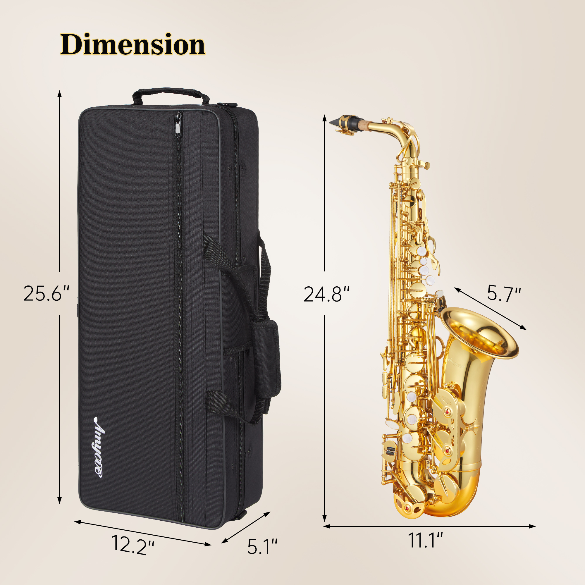 Alto Saxophone E Flat for Beginner Sax Full Kit with Mouthpiece, Straps, Reeds, Stand, Golden Lacquer
