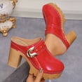 thumbnail image 5 of Heeled Sandals for Women Closed Toe Backless Mules Fashion Studded Splice Leather Slides Chunky Lug Sole Platform Heels Red Size 7, 5 of 7