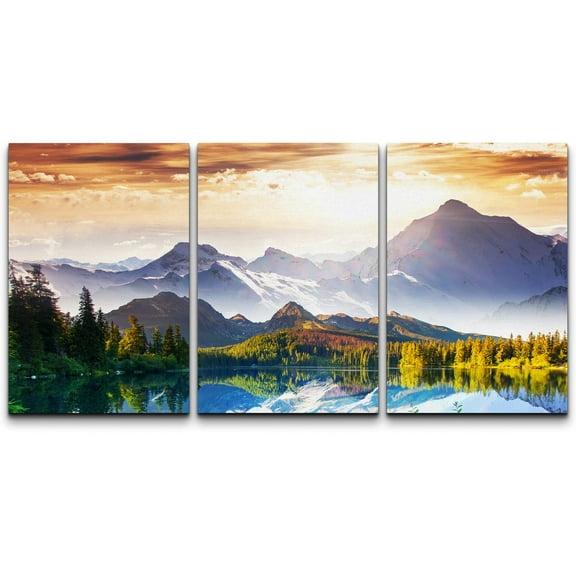 wall26 - 3 Piece Canvas Wall Art - Fantastic Sunny Day is in Mountain Lake. Creative Collage. Beauty World. - Modern Home Art Stretched and Framed Ready to Hang - 16"x24"x3 Panels