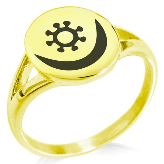 Stainless Steel Aztec Harmony Rune Minimalist Oval Top Polished Statement Signet Ring