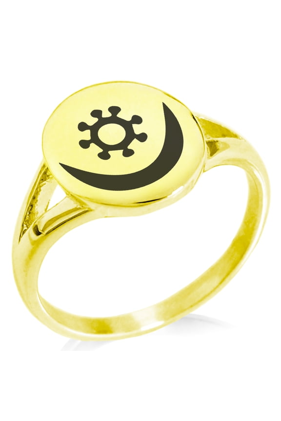 Stainless Steel Aztec Harmony Rune Minimalist Oval Top Polished Statement Signet Ring