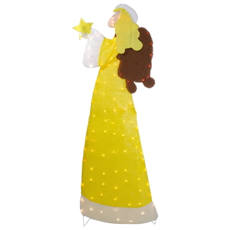 Northlight 72" Lighted 2D Yellow Chenille Angel Outdoor Christmas Decoration