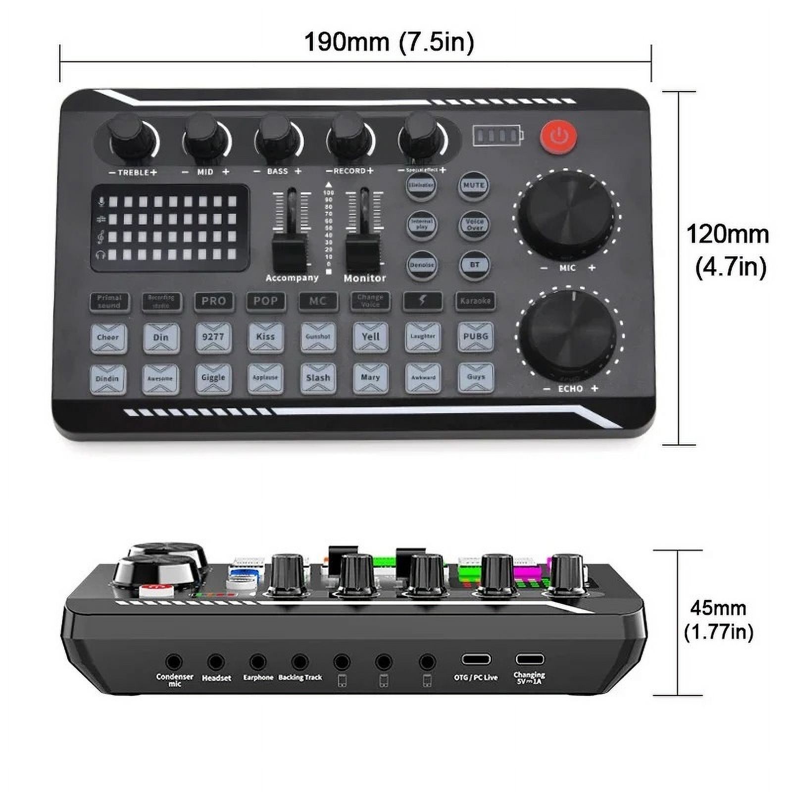 Live Sound Card and Interface with DJ Mixer Effects Voice Changer Bluetooth-Compatible Mixer