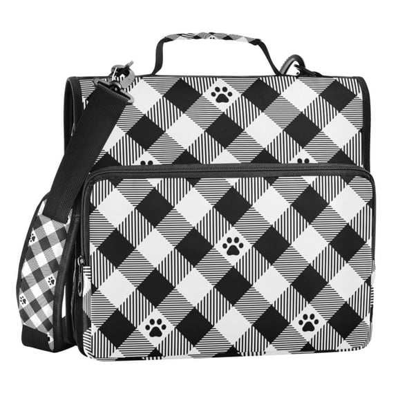 ALAZA Zipper Binder Footprint Cat Checkered 3 Ring Trapper Keeper File Folder Organizer Bag