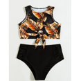 thumbnail image 3 of Gibobby Trajes de Baño para Mujer Estampado de cintura El traje de baño Ropa de playa Traje de baño Push Mujer Bikinis Bikini Hojas Trajes de baño altos (Naranja,M), 3 of 4