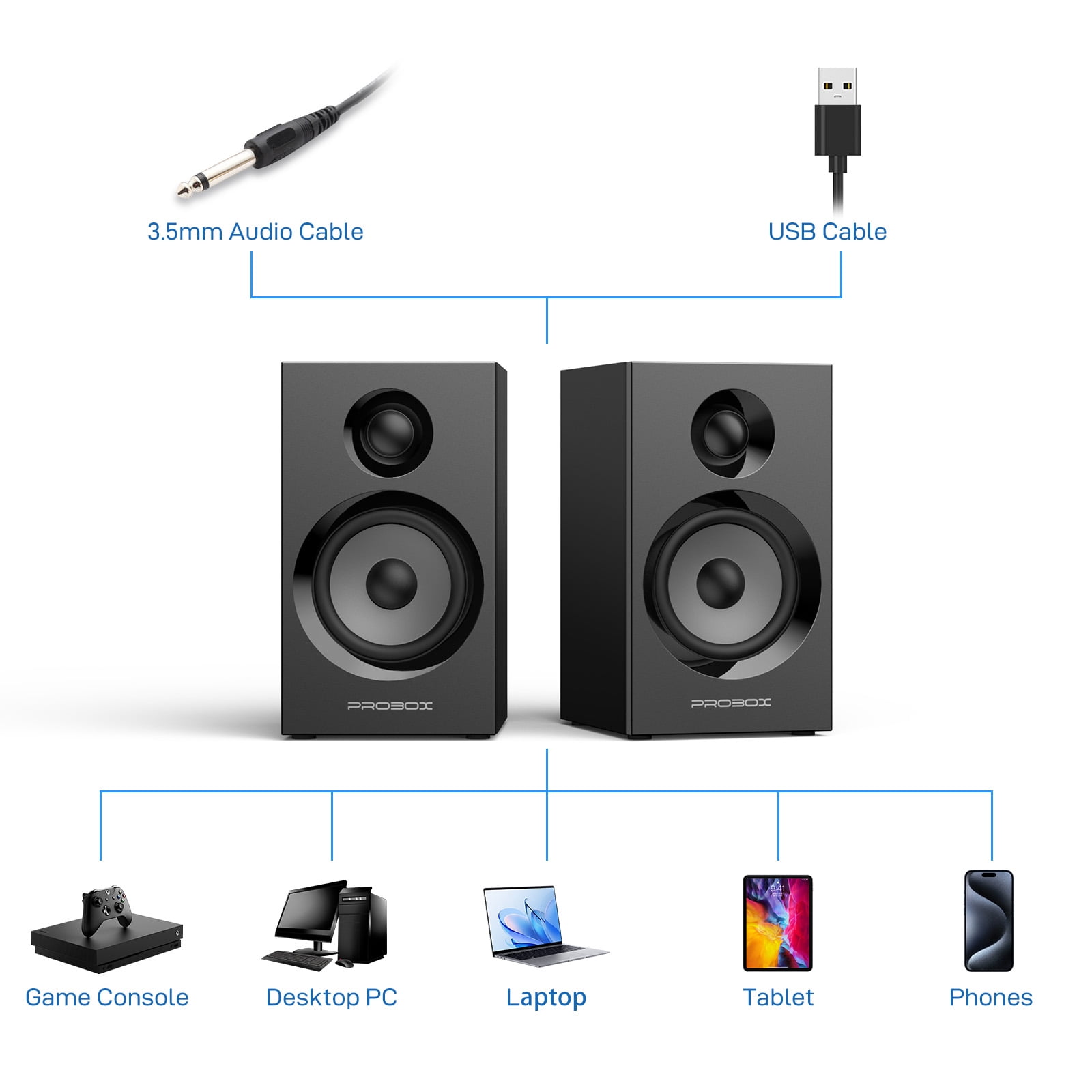 BT16 Active Bookshelf Speakers 3.5" Woofer with 1" Tweeter, 60W RMS-Bluetooth 5.3, Built-in 24bit DAC Dynamic 3D 2.0 Surround Sound, Computer Gaming PC Speakers - Black