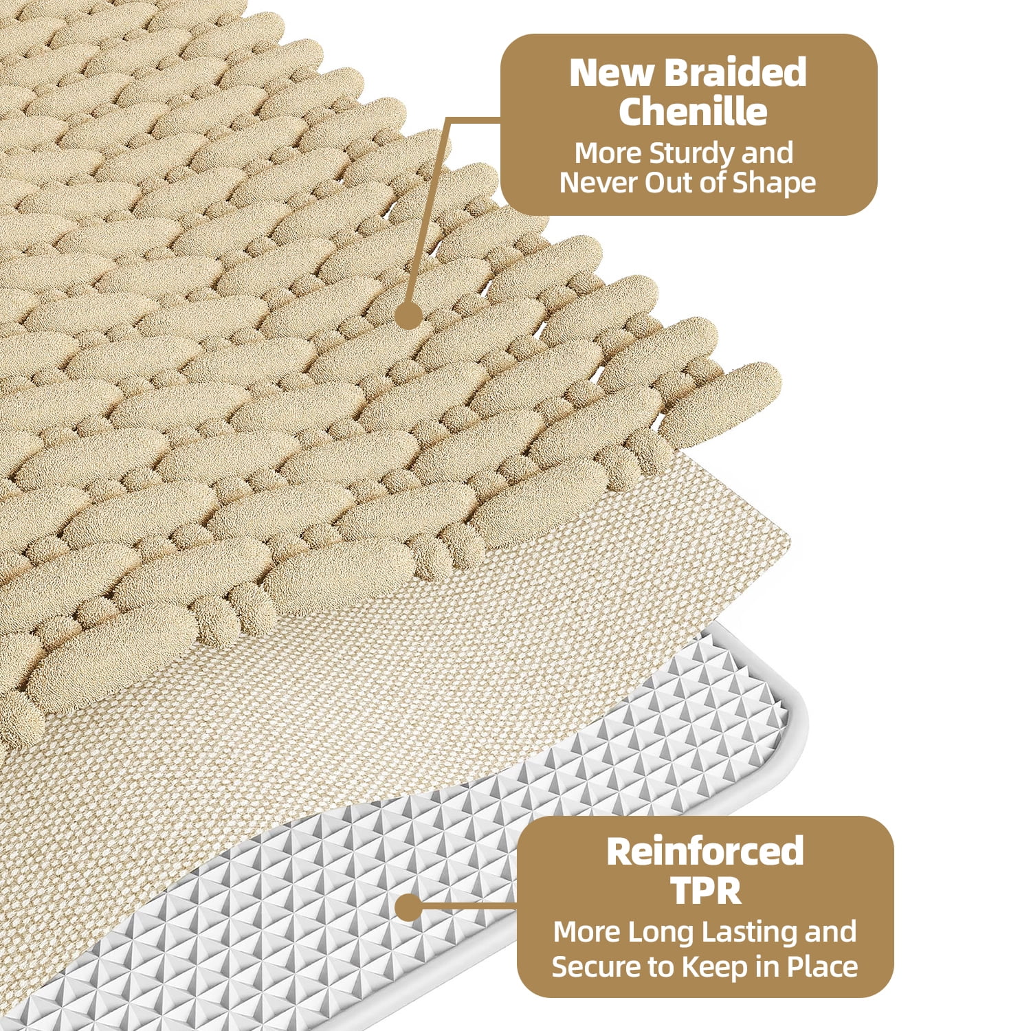 PABUBE Soft Light Yellow Woven Chenille Bathroom Rug, 17"x29", Non-Slip and Absorbent Bath Mat for Bathroom Floor, Machine Washable, Quick Drying