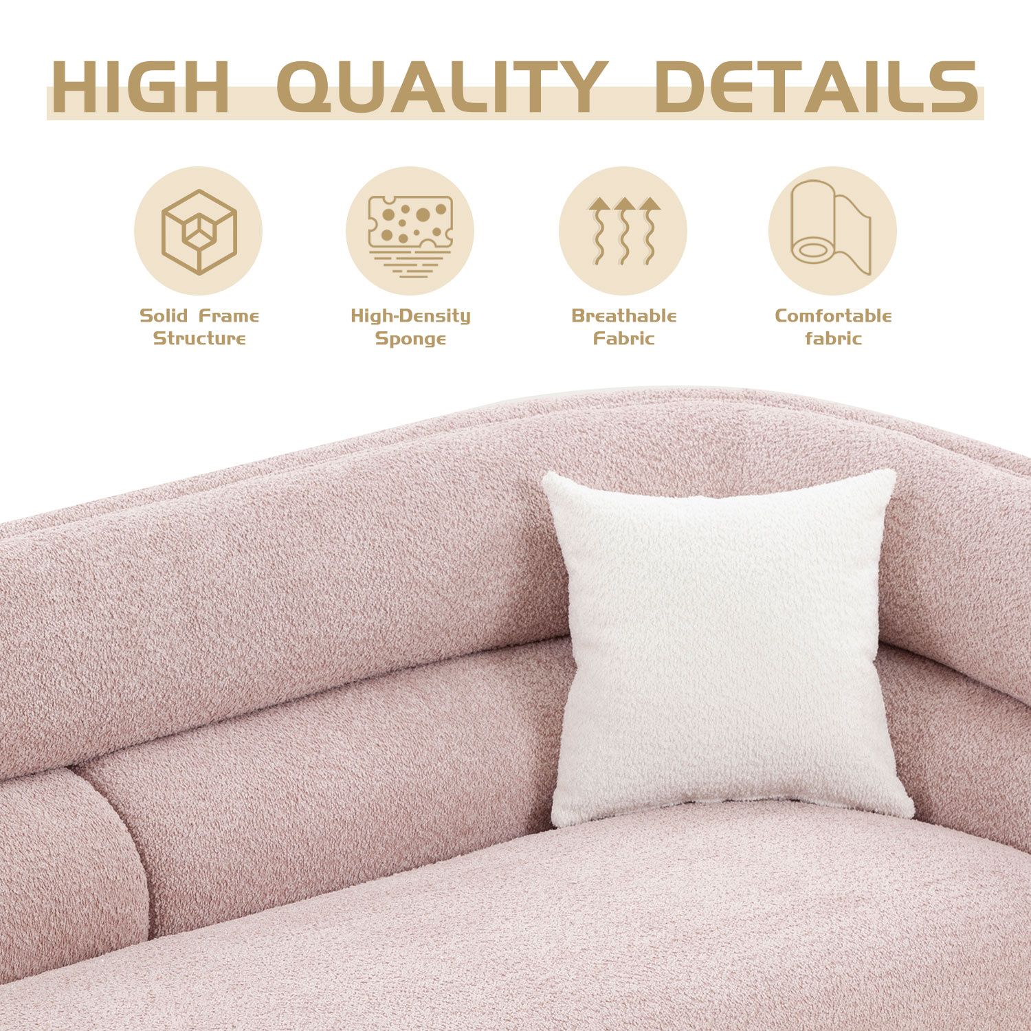 Williamspace 90.6" Modern Velvet Curved Sofa Couch,Luxury Boucle Fabric Sofa with 2 Throw Pillows for Living Room Apartment,Pink