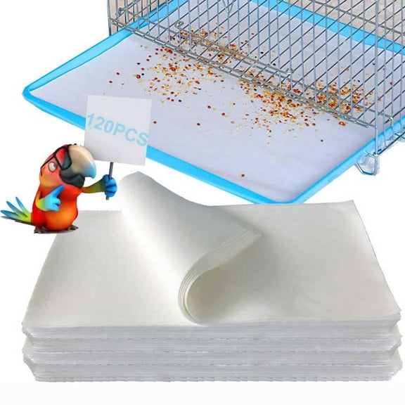 120PCS Bird Cage Liner Papers, 11'' X 17'' Disposable Bird Cage Paper Liners Precut Absorbent Cushion Mat Accessories for Pet Bird Parrot (White)