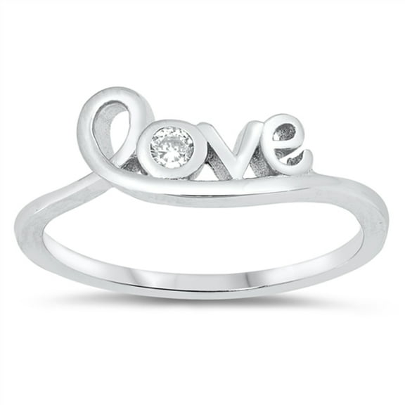 White CZ Wholesale Love Script Promise Ring .925 Sterling Silver Band Jewelry Female Size 6