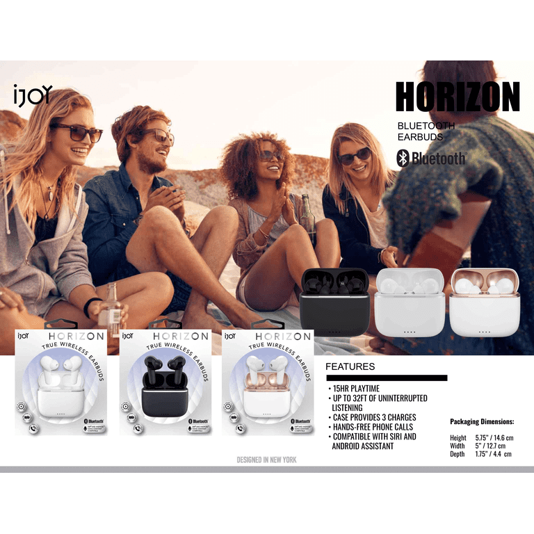 iJoy Horizon True Wireless Bluetooth Earbuds, White, IJEBHZN03