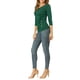 thumbnail image 2 of BLUSA RUCHADA PARA MUJER CHIC CON BOTONES DECORATIVOS, CUELLO EN V, MANGA 3/4, TEJIDO SÓLIDO, TALLA 3XL, VERDE, 2 of 7
