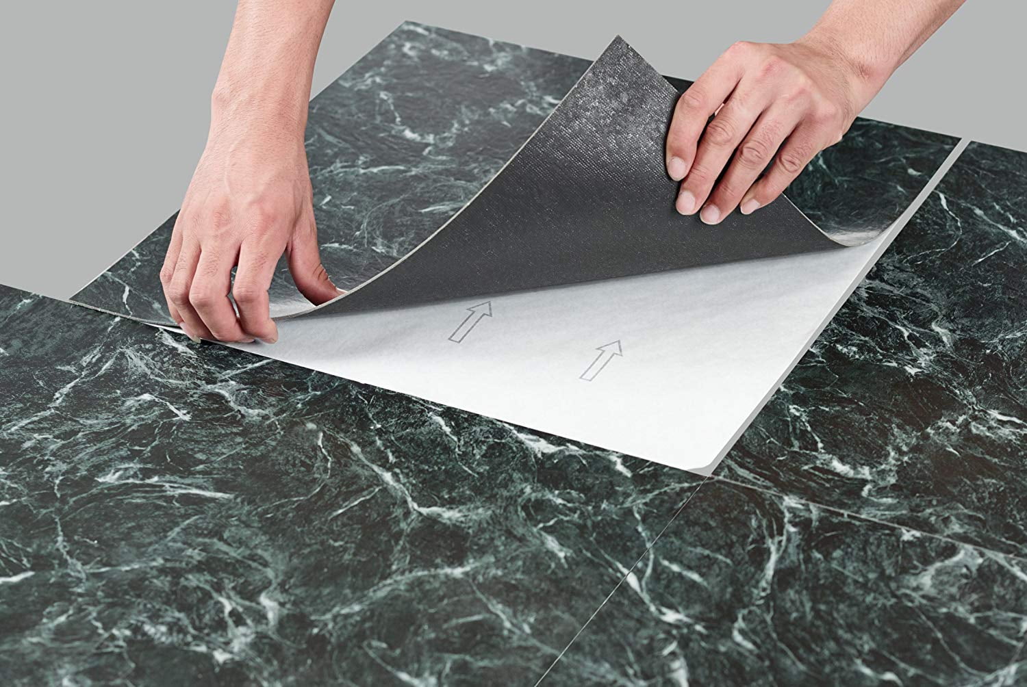 PowerSellerUSA Majestic 2mm 18"x18" Vinyl Tile, Verde Green Marble 1-Pack (10 Tiles) Self-Adhesive Peel & Stick Flooring, Waterproof Stone-Look for Kitchen Bathroom Basement