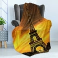 thumbnail image 4 of Eiffel Tower Soft Flannel Fleece Throw Blanket, Paris Love City Monument in Dramatic Sunrise Picture of French Landmark, Cozy Plush for Indoor and Outdoor Use, 70" x 90", Yellow Brown, by Ambesonne, 4 of 5