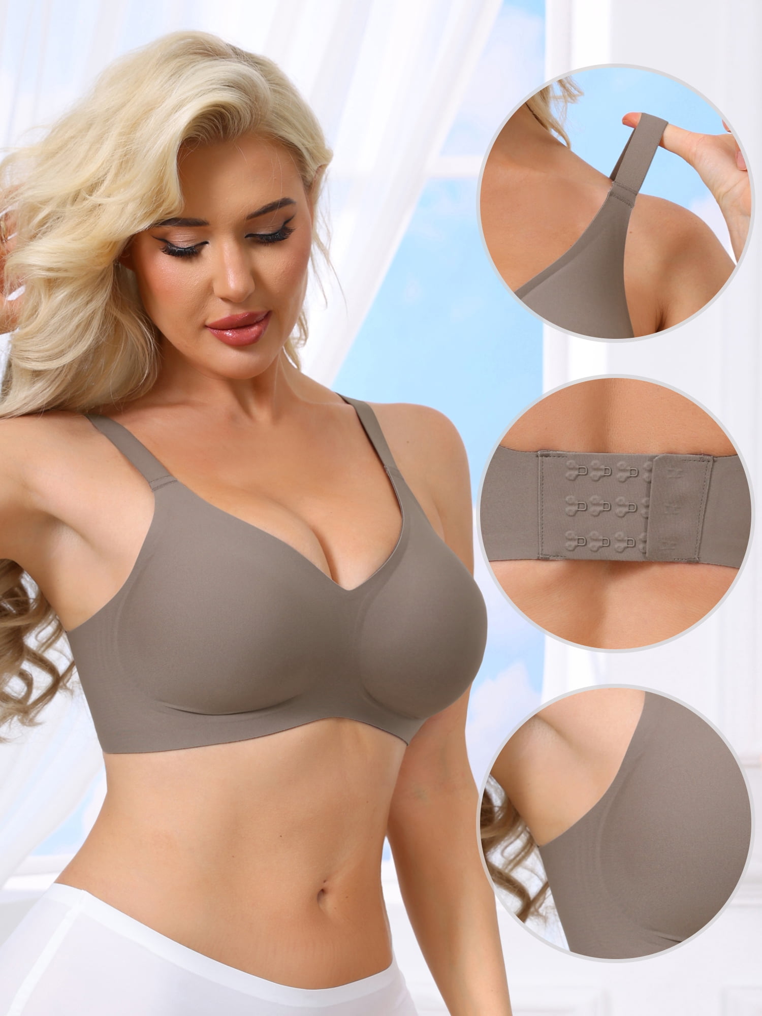 DARING DIVA Women's Push Up Wirefree Seamless Adjustable Straps Bras 3X-Large Gray