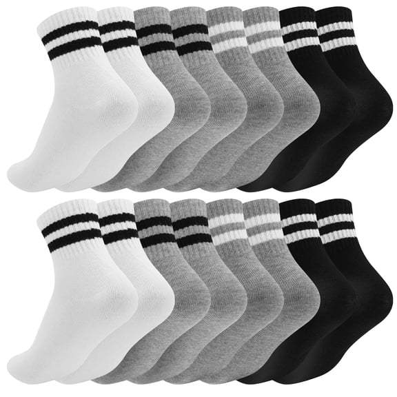 Bocaoying 8 Pairs Kids Cotton Socks, Boy Crew Socks, Kids Sports Cushioned Crew Socks, Casual Stripes Socks, Mid Cut Ankle Socks for Boys Girls 3-12 Year Old