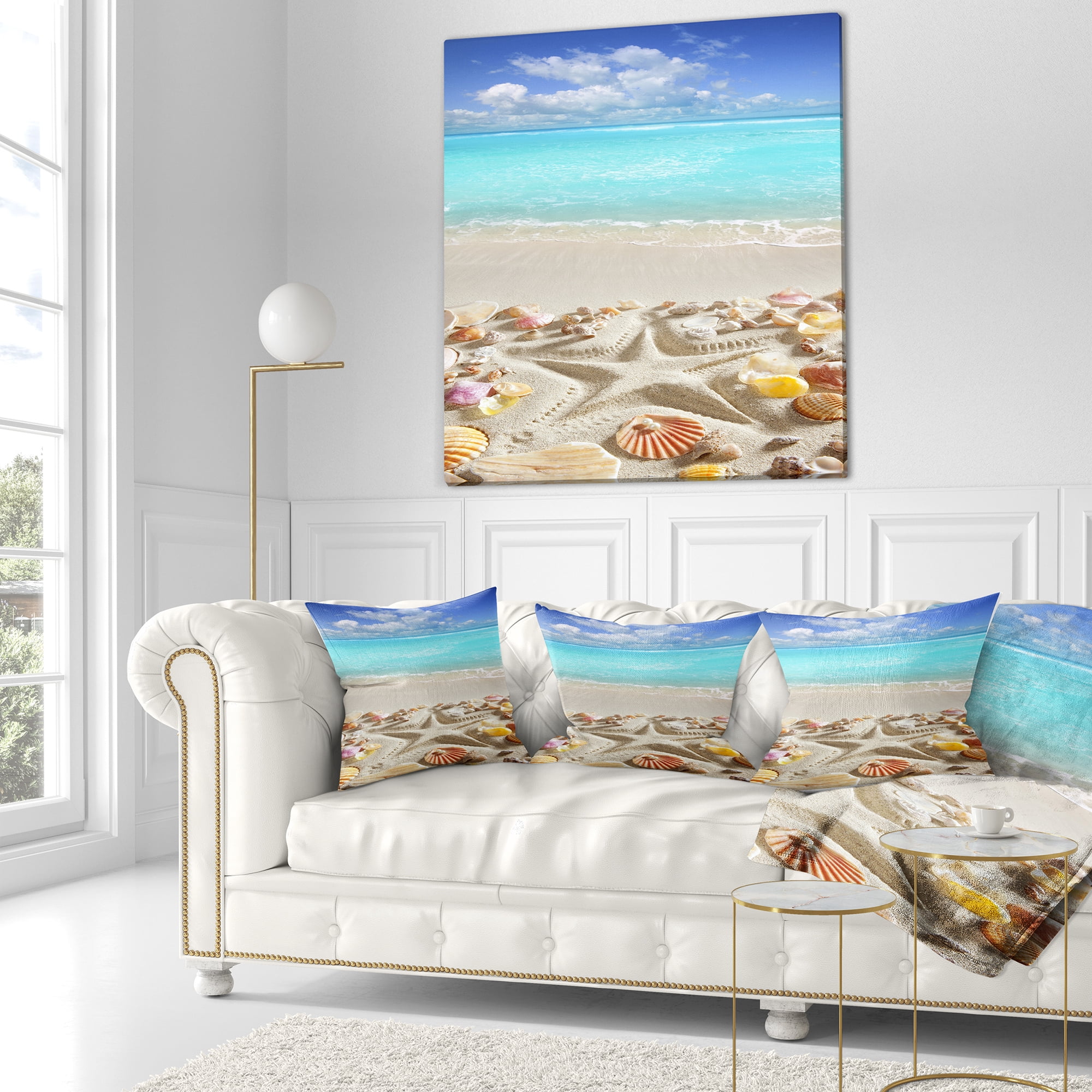 Designart Caribbean Sea Starfish - Beach and Shore Throw Pillow - 18x18