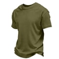 thumbnail image 2 of Zimjoy Men's Casual T-Shirts Classic Short Sleeve Waffle Knit Tees Crewneck Solid Tee Shirts Army Green S, 2 of 5