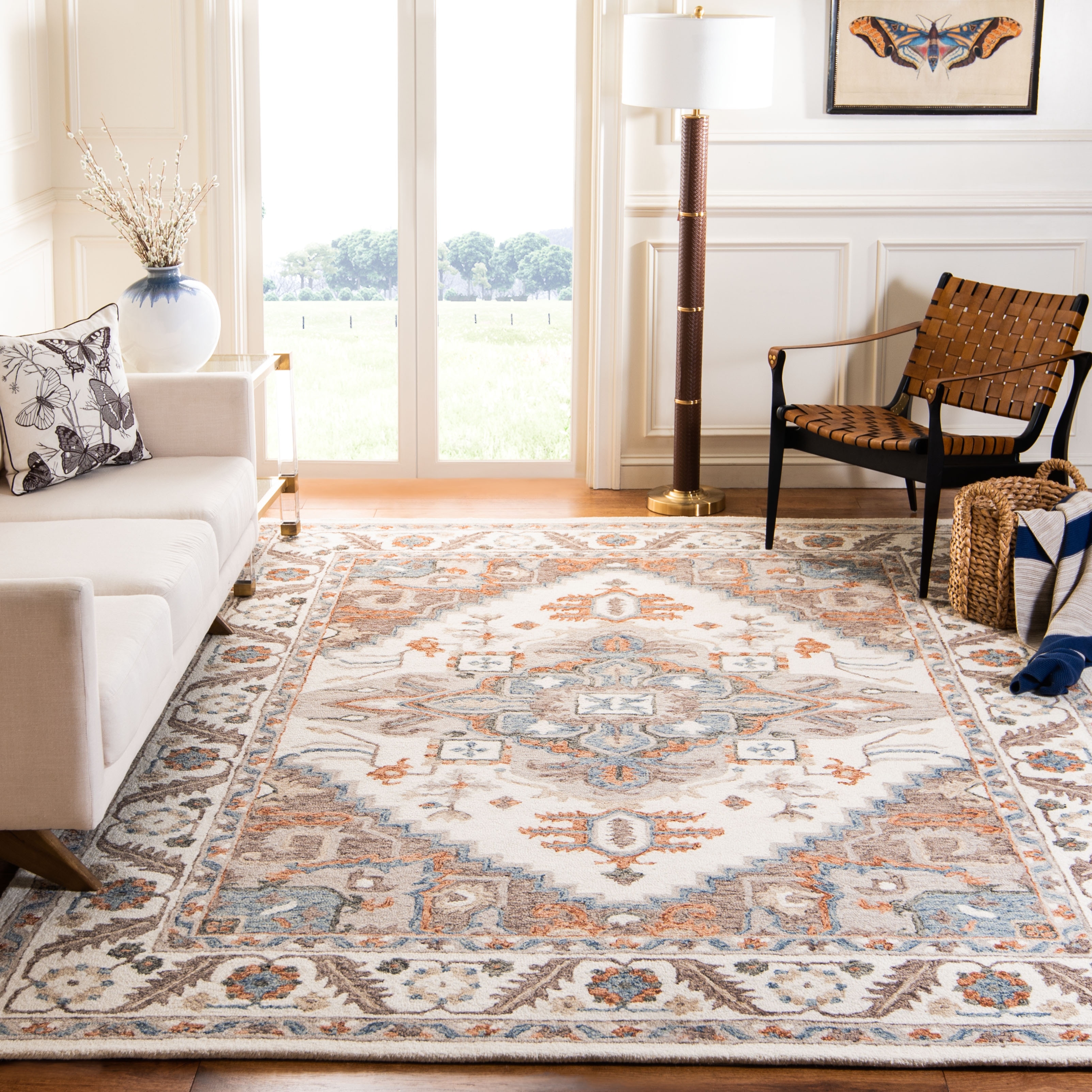 SAFAVIEH Micro-Loop Hypatia Traditional Wool Runner Rug, Ivory/Rust, 2'3" x 7'