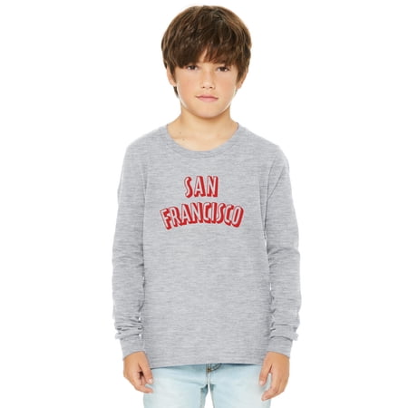 Daxton Youth Long Sleeve San Francisco Basic Tshirt - Heather Gray Red Small