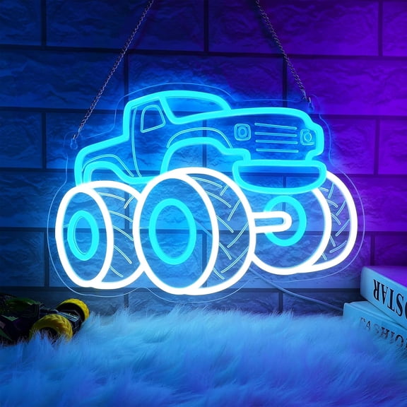 Truck Neon Wall Light Sign 5V USB LED Vehicle Neon Sign with Hanging Chain Hooks for Living Room Office Game Room