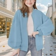 thumbnail image 2 of Miluxas Girls Bomber Jacket Cropped Zipper Long Sleeve Casual Sports Coat Outerwear Light Blue 120(120), 2 of 3