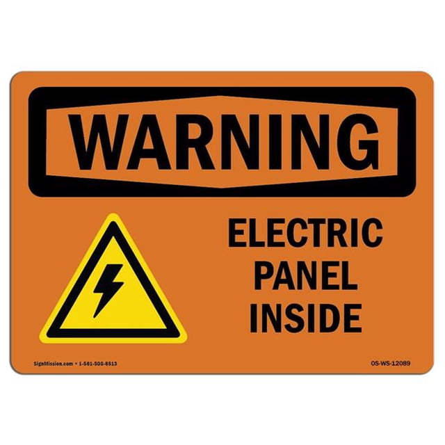 SignMission OS-WS-A-1218-L-12089 12 x 18 in. OSHA Warning Sign - Electric Panel Inside with Symbol