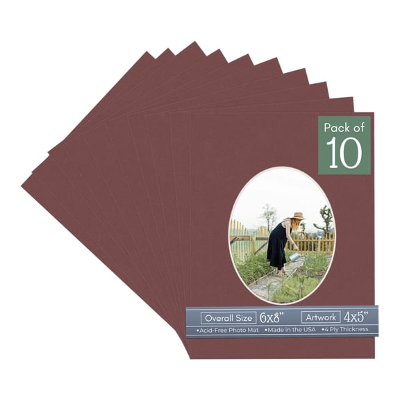 Maroon Red Picture Frame Mat for 6x8 Frames - Oval Opening for 4x5 Photos - 10 Mats